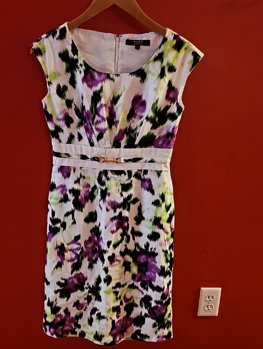 Alex Marie White Midi Dress with Purple and Green Floral Print